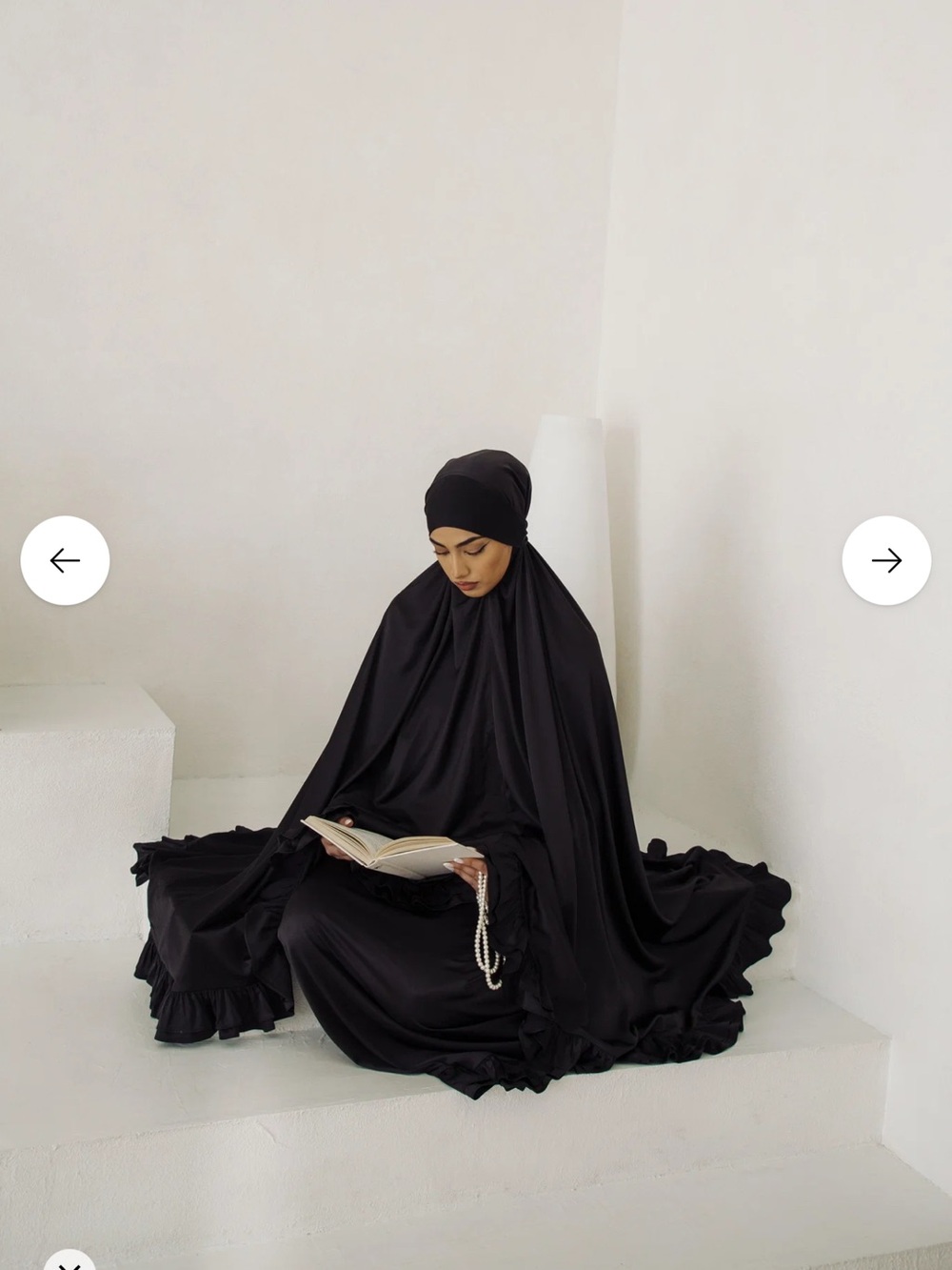 Black Full-Cover Prayer Abaya with Ruffle Hem